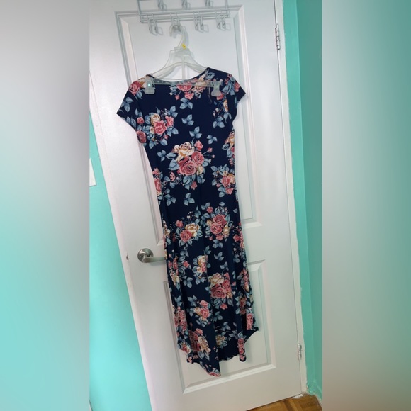 High low blue dress with colourful floral print - Picture 2 of 2